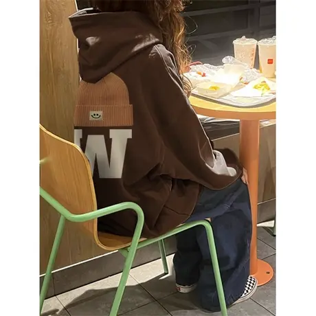 oversize连帽卫衣女春秋薄款宽松显瘦学生百搭休闲上衣外套情侣装商品大图