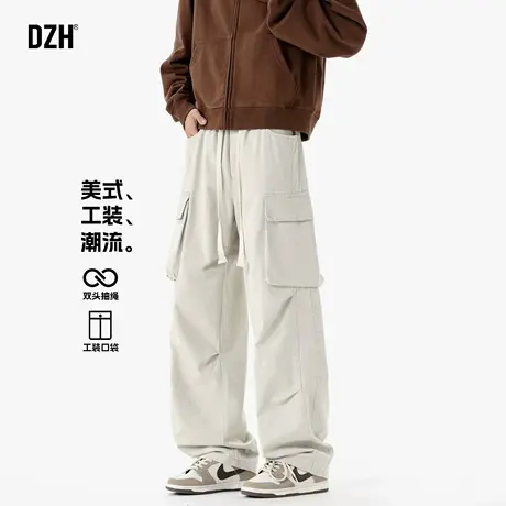 男士瓷白色纯棉工装裤男高级感痞帅秋季休闲裤直筒宽松2025新款潮商品大图