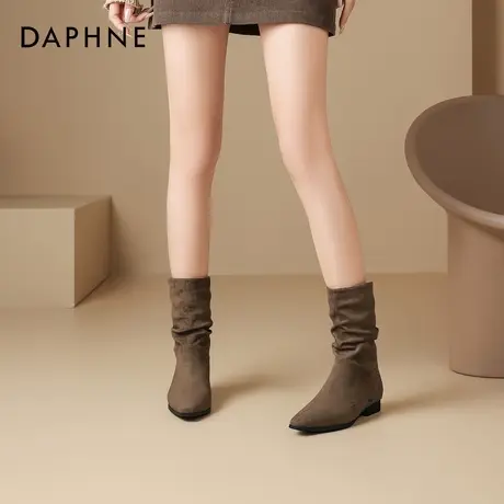 达芙妮短靴女2025秋冬新款尖头美拉德堆堆靴法式复古西部牛仔靴子图片