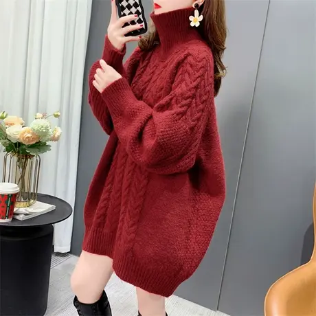 高领毛衣女士宽松外穿慵懒风中长款加厚打底衫秋冬2022年新款洋气商品大图