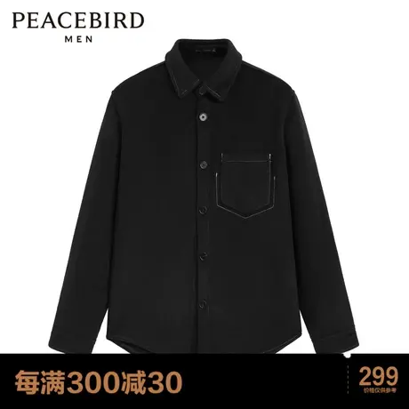 【清仓】太平鸟男装 冬季新合体舒适黑色保暖毛呢外套图片