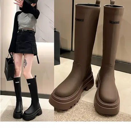 马丁靴女2023年秋冬爆款字母长筒靴厚底机车短靴不过膝骑士长靴子图片