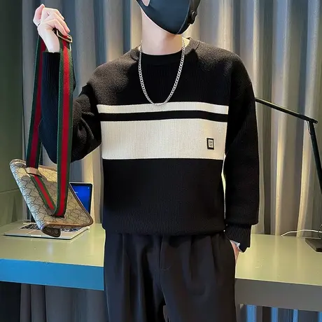撞色条纹毛衣秋冬新款ins小众设计感设计感轻熟风青年内搭针织衫商品大图