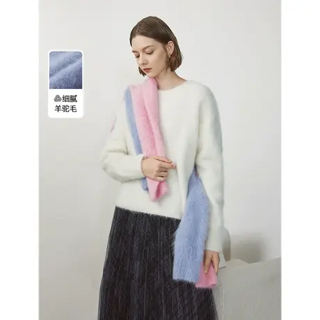 朗姿羊驼毛圆领气质休闲毛针织衫2023年冬季新款显瘦打底衫上衣女图片