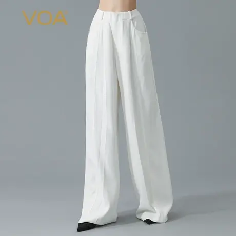 VOA60姆米长空桑蚕丝流纱白挖袋双内扣时尚百搭气质真丝阔腿裤女图片