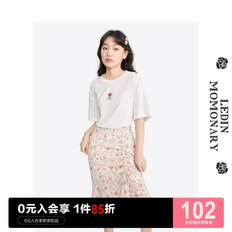 乐町花朵夏季T恤少女宽松休闲甜美显瘦上衣百搭白色短袖图片