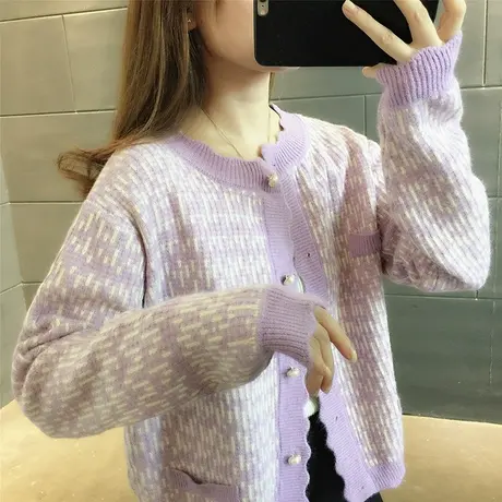 开衫2023春秋女复古温柔风外套针织上衣女毛衣新款小香风针织衫商品大图