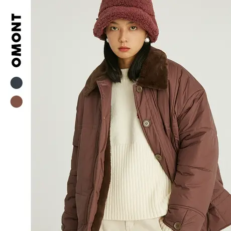 omont蛋挞家 复古宽松仿兔毛翻领工装棉服女学生加厚棉衣外套冬季商品大图