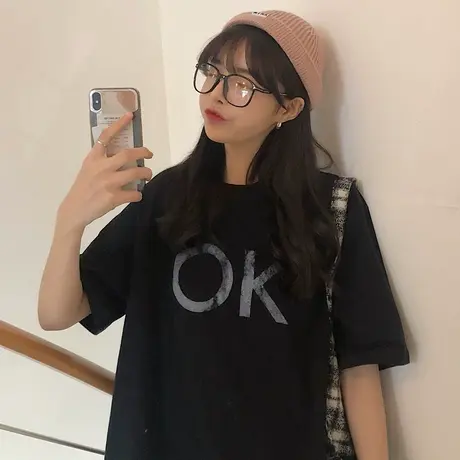开学季女装学生ins短袖t恤宽松韩版原宿bf风百搭蹦迪半袖上衣服潮商品大图