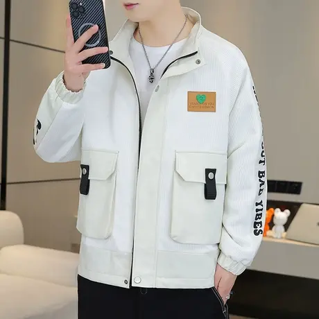 男装2023春季新款男士立领夹克休闲韩版棒球领工装百搭外套上衣服商品大图