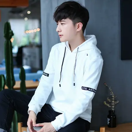 2023秋季新款连帽长袖t恤男装韩版修身带帽帅气衣服学生潮流卫衣商品大图