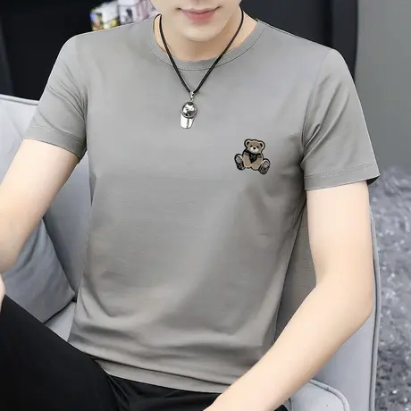 莫代尔t恤男士短袖潮牌圆领夏装上衣服冰丝速干凉感半袖小熊体恤商品大图