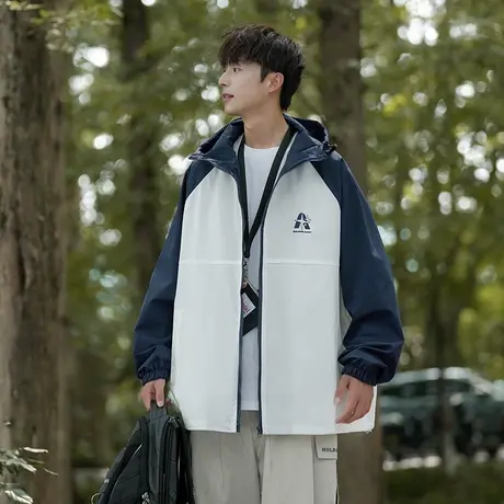 撞色夹克男士秋装2023新款冲锋衣外套男春秋款潮牌宽松情侣装上衣商品大图