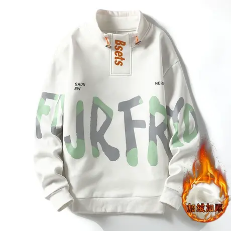 秋冬季13青少年高领卫衣12岁男孩初中学生15加绒加厚大童长袖T恤商品大图