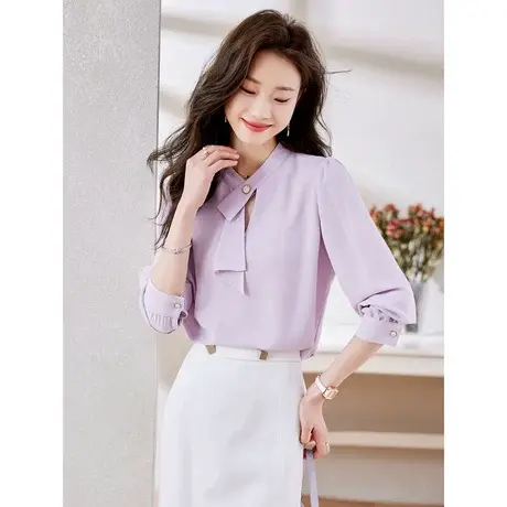 时尚气质淑女温柔长袖衬衫女士2023年春季新款设计感小众上衣商品大图