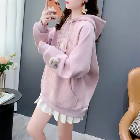 学院风日系加绒加厚连帽卫衣女秋冬新款宽松洋气减龄甜美上衣外套图片