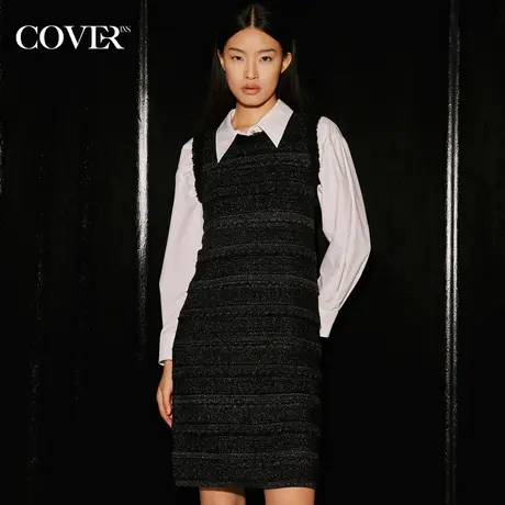 COVER冬季流苏羊毛小香风背心式连衣裙图片