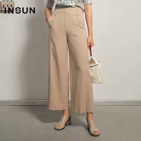 INSUN恩裳夏季兜扣垂感直筒薄款阔腿裤图片
