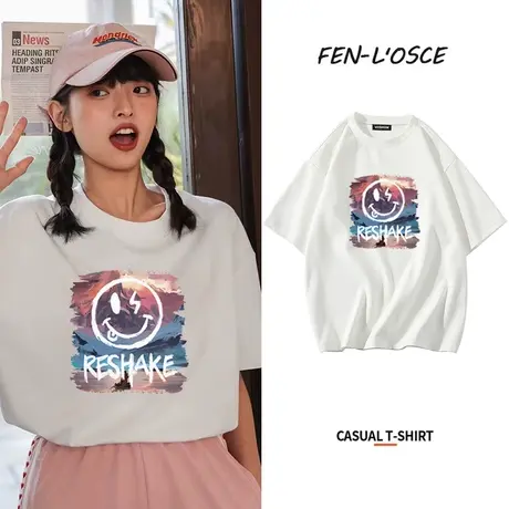 短袖t恤女纯棉2023年夏季新款宽松设计感小众半袖涂鸦正肩上衣服商品大图