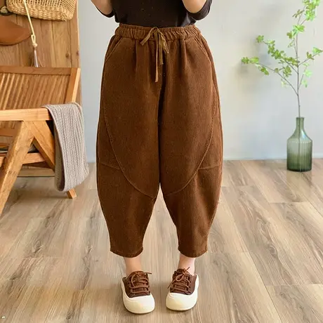 dza 高腰显瘦加厚灯芯绒裤子女冬休闲加绒长裤宽松直筒阔腿哈伦裤图片