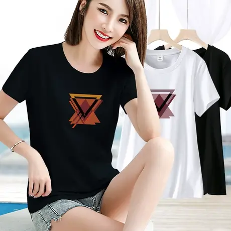 纯棉短袖t恤女2024年夏季新款正肩黑色半袖女装修身夏装夏款上衣图片