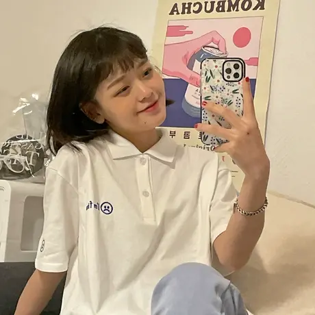 原创不开心2023夏装新款港风翻领纯棉Polo衫短袖T恤女上衣ins百搭图片