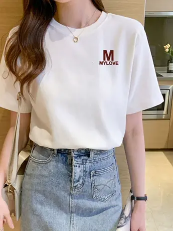 2023新款春装夏季白色仿棉短袖T恤女ins超火欧货别致甜酷显瘦上衣图片