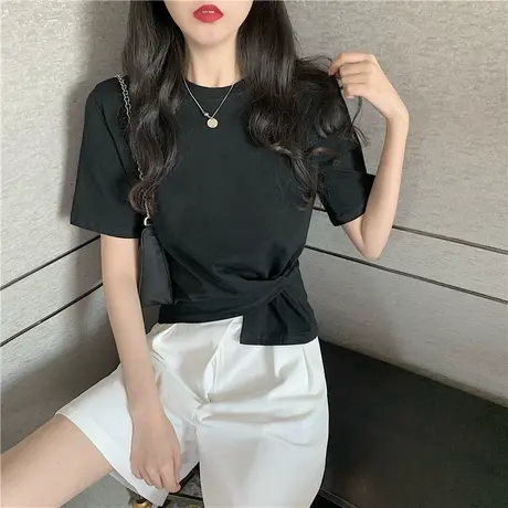 辣妹短袖正肩T恤女设计感小众夏季独特别致不规则短款上衣服ins潮商品大图