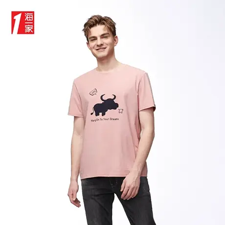 海一家趣味卡通印花短T夏季圆领舒适休闲短袖T恤男商品大图