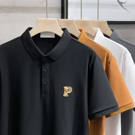 轻奢刺绣polo衫男士短袖2023夏季撞色冰丝翻领保罗衫修身休闲T恤图片