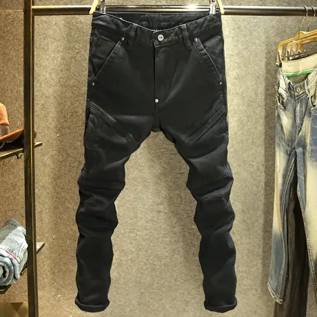 原创设计师款潮牌牛仔裤男修身小脚裤秋冬款黑色高端机车潮流长裤商品大图