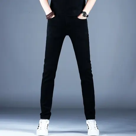 秋冬高档纯黑色弹力牛仔裤男款修身小脚裤子2023新款休闲男裤弹力商品大图