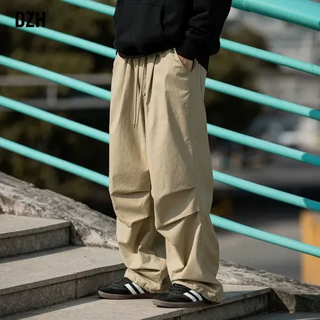 男士卡其色休闲裤男宽松直筒秋季裤子垂感阔腿裤百搭美式伐木裤潮商品大图
