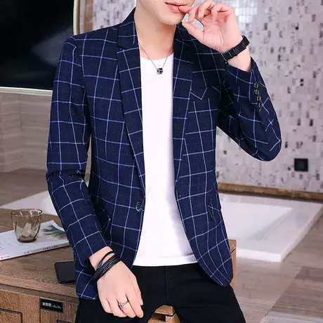 2019春装男士格子小西装韩版修身秋季外套男青年潮流西服休闲单西商品大图