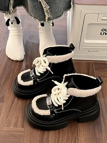 2023新款冬季马丁靴女厚底增高加绒小个子保暖棉短靴防滑雪地靴商品大图