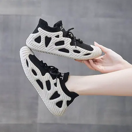 椰子鞋女ins潮2023新款轻便透气飞织跑步鞋休闲运动鞋百搭袜子鞋商品大图