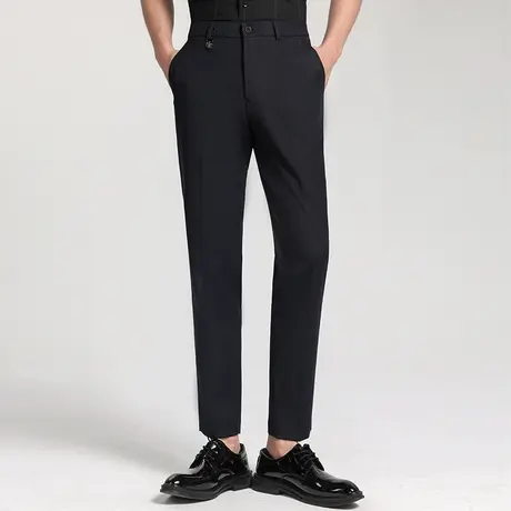 男修身九分裤秋季上班休闲西装裤职业正装西服裤制服裤子藏蓝工作图片