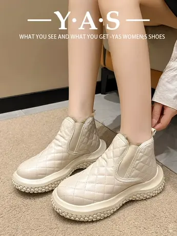 秋冬雪地靴女加绒加厚2023秋冬新款棉鞋防水防滑保暖一脚蹬面包鞋商品大图