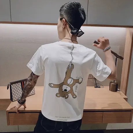 网红t恤男ins超火小花短袖潮牌潮流嘻哈半袖修身百搭休闲夏季衣服商品大图