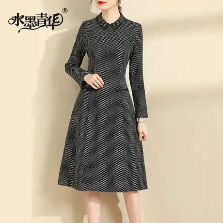 水墨青华2024复古印花针织连衣裙女春季新款赫本风气质中长裙子商品大图