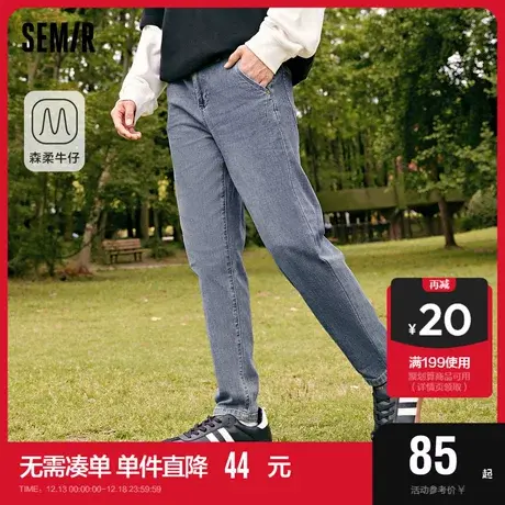 森柔牛仔|森马牛仔裤男秋美式复古腰带设计潮流合体小脚通勤长裤图片