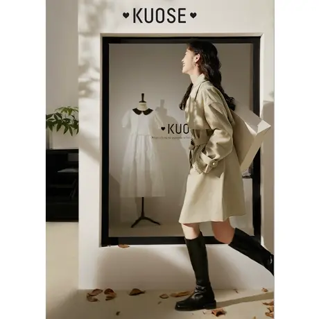 阔色气质中长款风衣女小个子大衣外套2023新款秋季收腰上衣商品大图