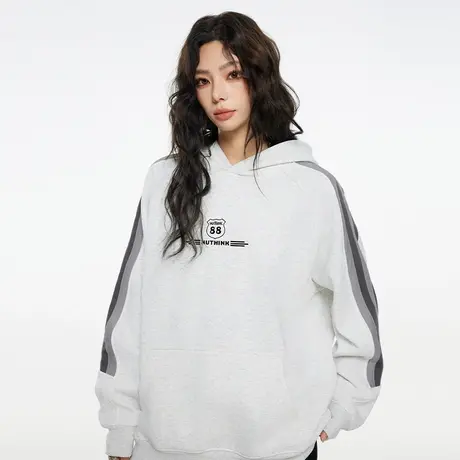 Nuthink美式加绒加厚撞色连帽简约卫衣男潮春季国潮保暖外套男款图片