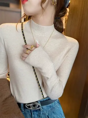 半高领针织衫毛衣女秋冬2024年新款小香风内搭打底衫修身羊毛上衣商品大图