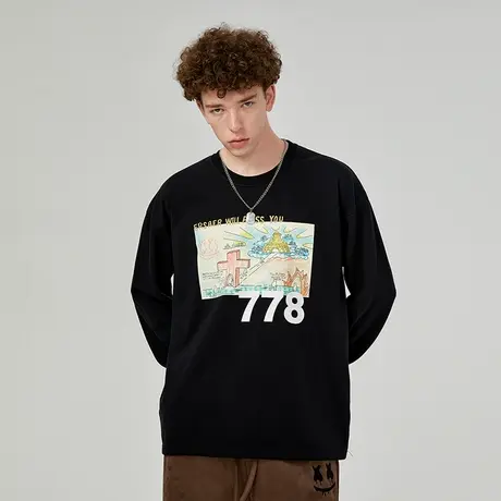 ER778字母重磅卫衣男春秋季国潮牌hiphop情侣T恤宽松百搭休闲长袖图片
