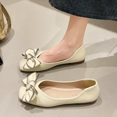 蝴蝶结法式豆豆鞋温柔单鞋女2024春季新款鞋子女配裙子平底瓢鞋商品大图