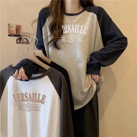 早春2024年新款插肩长袖T恤女春秋冬宽松显瘦内搭外穿打底衫上衣商品大图