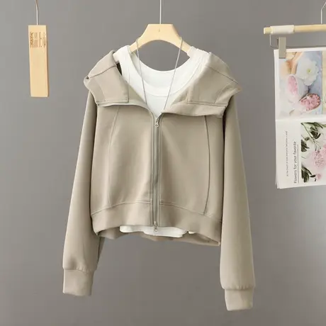 2024新款爆款卫衣女春秋款拉链开衫连帽春秋季休闲运动外套女短款图片