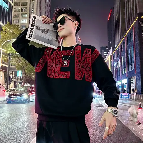 卫衣男春季潮牌ins国潮高级感时尚字母印花上衣宽松百搭长袖t恤衫商品大图