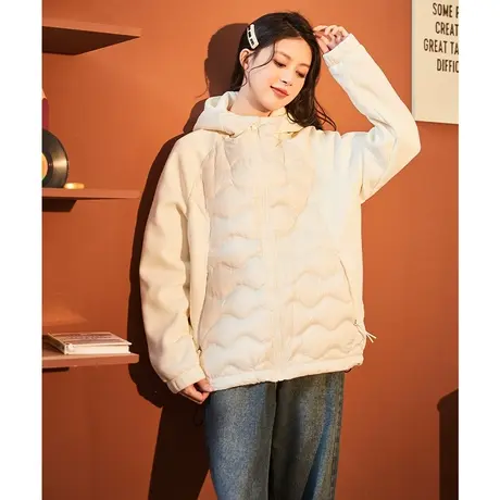唐狮2024秋冬新款女短款羽绒服轻薄连帽拼接抽绳保暖轻便时尚休闲图片